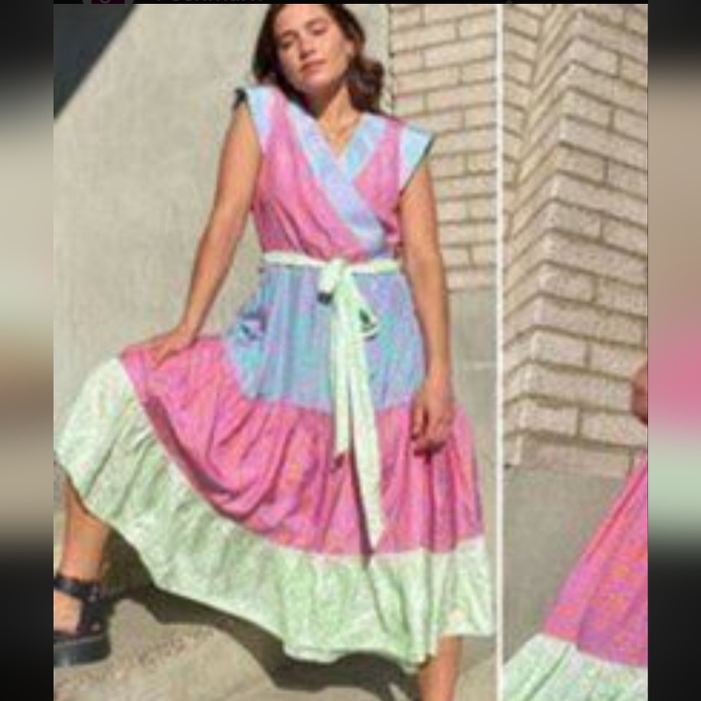 Tanya Taylor Wrap Neon Midi Dress